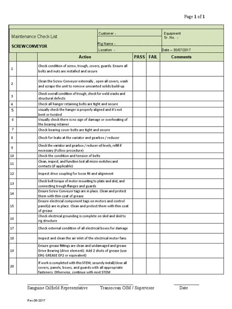 screw conveyor maintenance manual|screw conveyor maintenance checklist.